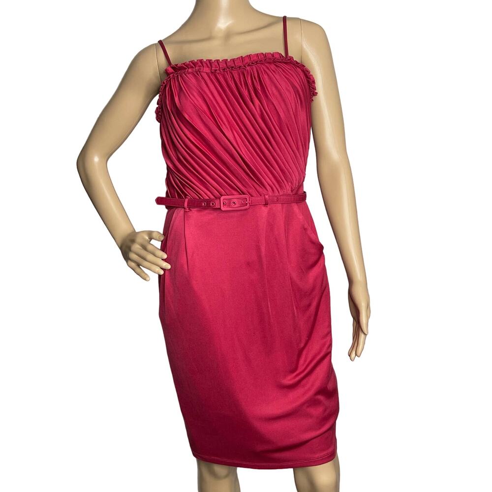 Catherine Malandrino Spaghetti Strap Pintuck Silk Sheath Dress Red SZ Medium